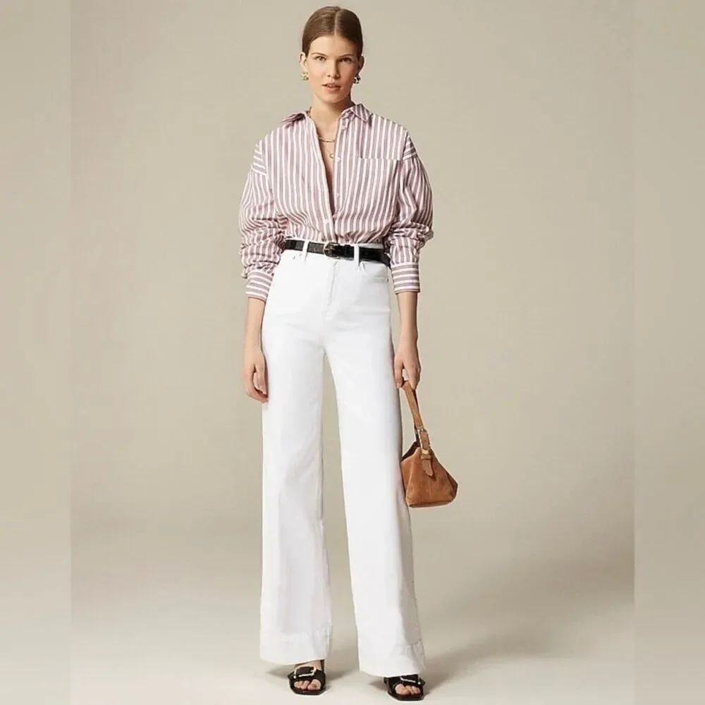 J. Crew High-rise denim trouser jean White Wide Leg Minimalist Size 33 NWT CH679